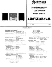 Load image into Gallery viewer, HITACHI TRQ-737 SERVICE MANUAL BOOK IN ENGLISH SOLID STATE STEREO TAPE RECORDER
