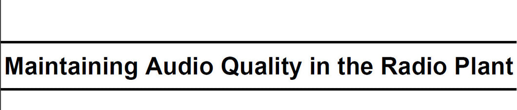 HOW TO MAINTAIN AUDIO QUALITY IN THE FM PLANT BOOK 33 PAGES IN ENGLISH