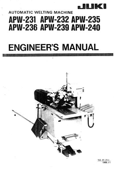 JUKI APW-231 APW-232 APW-235 APW-236 APW-239 APW-240 ENGINEERS MANUAL BOOK IN ENGLISH SEWING MACHINE