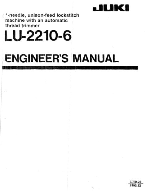 JUKI LU-2210-6 ENGINEERS MANUAL BOOK IN ENGLISH SEWING MACHINE