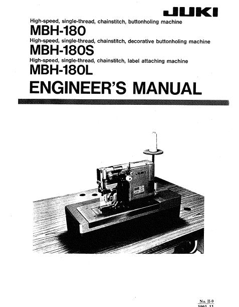 JUKI MBH-180 MBH-180S MBH-180L ENGINEERS MANUAL BOOK IN ENGLISH SEWING MACHINE