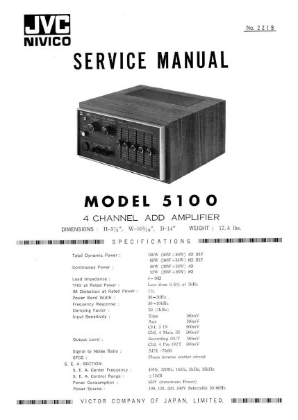 JVC 5100 SERVICE MANUAL IN ENGLISH 4 CHANNEL ADD AMPLIFIER