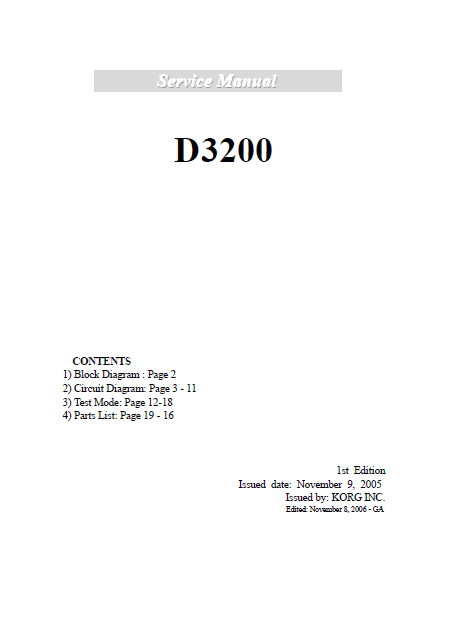 KORG D3200 SERVICE MANUAL BOOK IN ENGLISH DIGITAL RECORDING STUDIO
