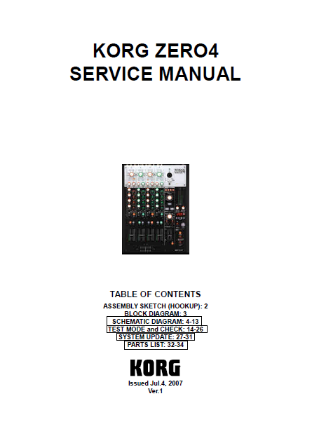 KORG ZERO4 SERVICE MANUAL BOOK IN ENGLISH LIVE CONTROL MIXER