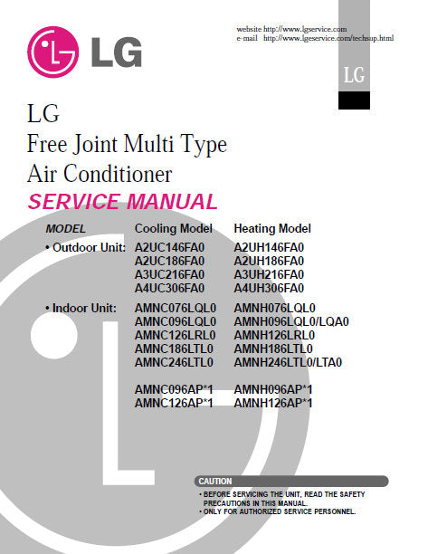 LG A2UC A2UH AMNC AMNH SERIES SERVICE MANUAL BOOK IN ENGLISH FREE JOINT MULTI TYPE AIR CONDITIONER