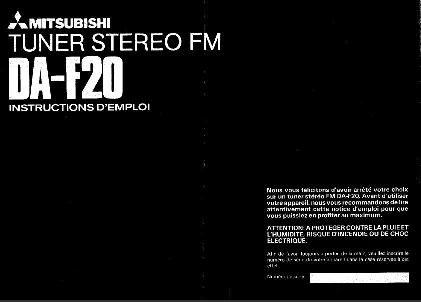 MITSUBISHI DAF20 INSTRUCTIONS D'EMPLOI EN FRANCAIS TUNER STEREO FM