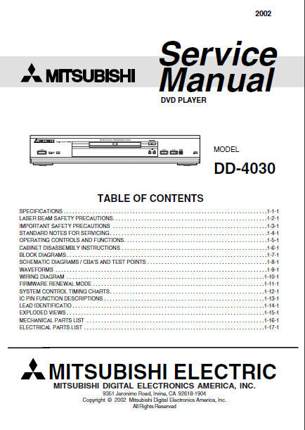MITSUBISHI DD-4030 SERVICE MANUAL BOOK IN ENGLISH DVD PLAYER