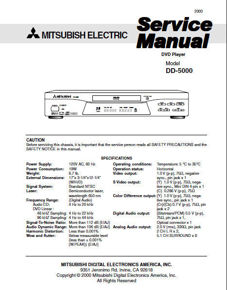 MITSUBISHI DD-5000 SERVICE MANUAL BOOK IN ENGLISH DVD PLAYER