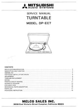 Load image into Gallery viewer, MITSUBISHI DP-EC7 SERVICE MANUAL BOOK IN ENGLISH TURNTABLE
