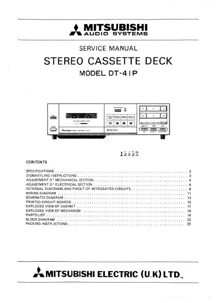 MITSUBISHI DT-41P SERVICE MANUAL IN ENGLISH STEREO CASSETTE DECK