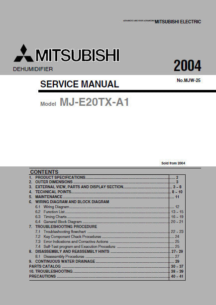 MITSUBISHI MJ-E20TX-A1 SERVICE MANUAL BOOK IN ENGLISH DEHUMIDIFIER