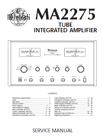 McINTOSH MA2275 SERVICE MANUAL BOOK IN ENGLISH TUBE INTEGRATED AMPLIFIER