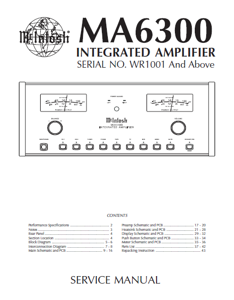 McINTOSH MA6300 SERVICE MANUAL BOOK IN ENGLISH INTEGRATED AMPLIFIER
