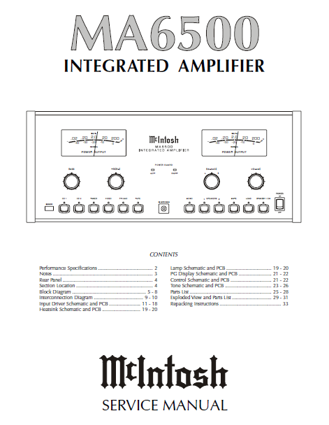 McINTOSH MA6500 SERVICE MANUAL BOOK IN ENGLISH INTEGRATED AMPLIFIER