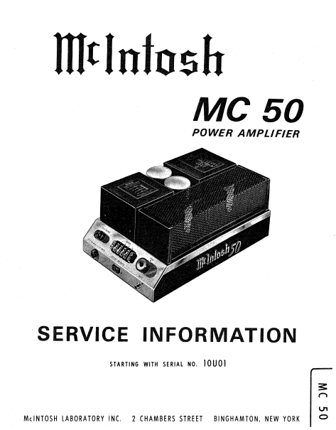 McINTOSH MC50 SERVICE INFORMATION BOOK IN ENGLISH POWER AMPLIFIER