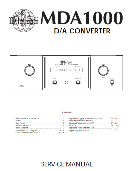 McINTOSH MDA1000 SERVICE MANUAL BOOK IN ENGLISH DA CONVERTER