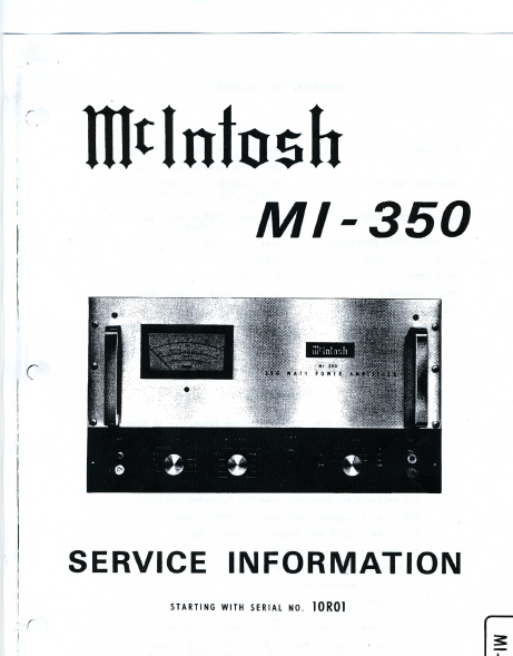 McINTOSH MI-350 SERVICE INFORMATION BOOK IN ENGLISH 350 WATT POWER AMPLIFIER