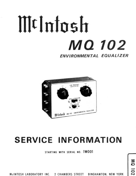 McINTOSH MQ102 SERVICE INFORMATION BOOK IN ENGLISH ENVIRONMENTAL EQUALIZER