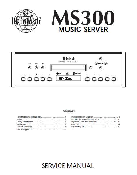 McINTOSH MS300 SERVICE MANUAL BOOK IN ENGLISH MUSIC SERVER