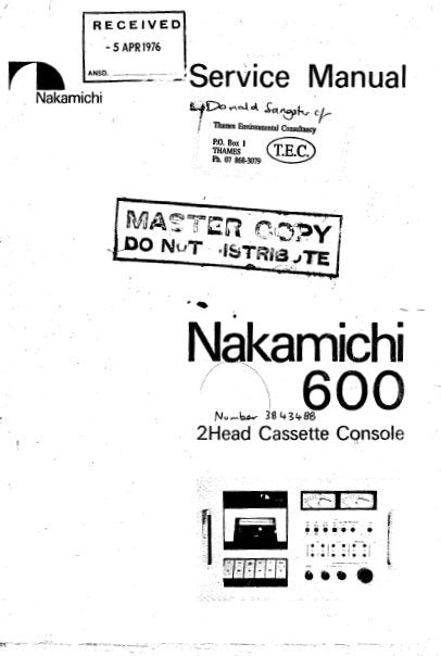 NAKAMICHI 600 SERVICE MANUAL BOOK IN ENGLISH 2 HEAD CASSETTE CONSOLE