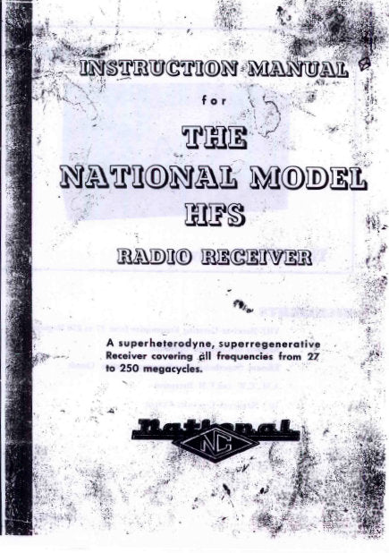 NATIONAL HFS INSTRUCTION MANUAL BOOK IN ENGLISH RADIO RECEIVER