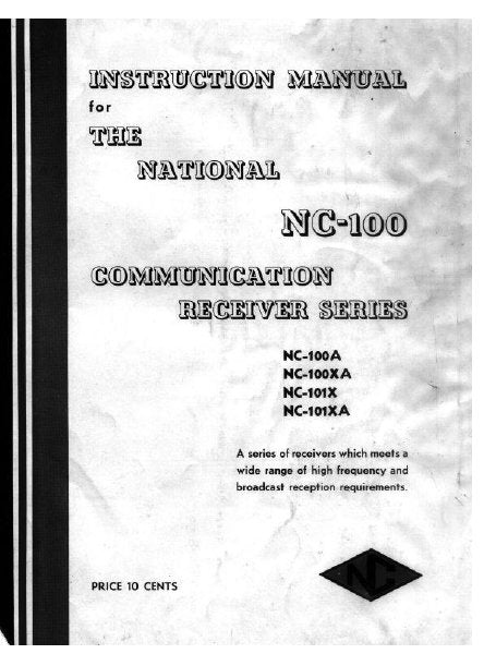 NATIONAL NC-100 NC-100A NC-100XA NC-101X NC-101XA INSTRUCTION MANUAL BOOK IN ENGLISH COMMUNICATION RECEIVER