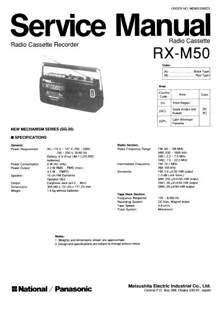 NATIONAL RX-M50 SERVICE MANUAL BOOK IN ENGLISH RADIO CASSETTE RECORDER
