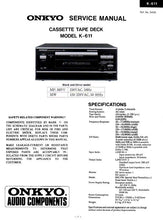 Load image into Gallery viewer, ONKYO K-611 SERVICE MANUAL BOOK IN ENGLISH CASSETTE TAPE DECK
