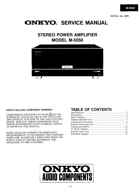 ONKYO M-5550 SERVICE MANUAL BOOK IN ENGLISH STEREO POWER AMPLIFIER