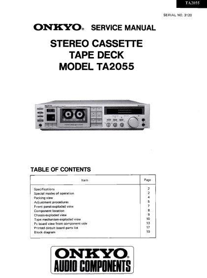 ONKYO TA-2055 SERVICE MANUAL BOOK IN ENGLISH STEREO CASSETTE TAPE DECK