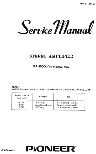 PIONEER SA-800 SERVICE MANUAL BOOK IN ENGLISH STEREO AMPLIFIER