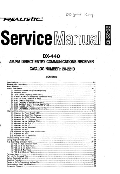 RADIOSHACK REALISTIC DX-440 SERVICE MANUAL BOOK IN ENGLISH AM FM DIRECT ENTRY COMMUNICATIONS RECEIVER