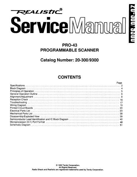 RADIOSHACK REALISTIC PRO-43 SERVICE MANUAL BOOK IN ENGLISH PROGRAMMABLE SCANNER