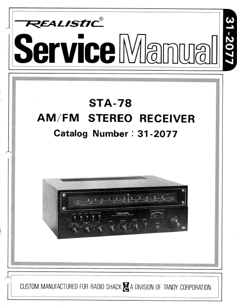 RADIOSHACK REALISTIC STA-78 SERVICE MANUAL BOOK IN ENGLISH AM FM STEREO RECEIVER