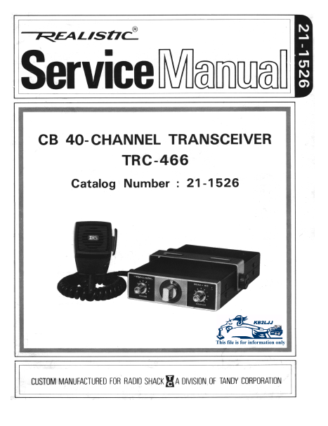 RADIOSHACK REALISTIC TRC-466 SERVICE MANUAL BOOK IN ENGLISH CB 40 CHANNEL TRANSCEIVER