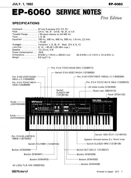 ROLAND EP-6060 SERVICE NOTES BOOK IN ENGLISH KEYBOARD