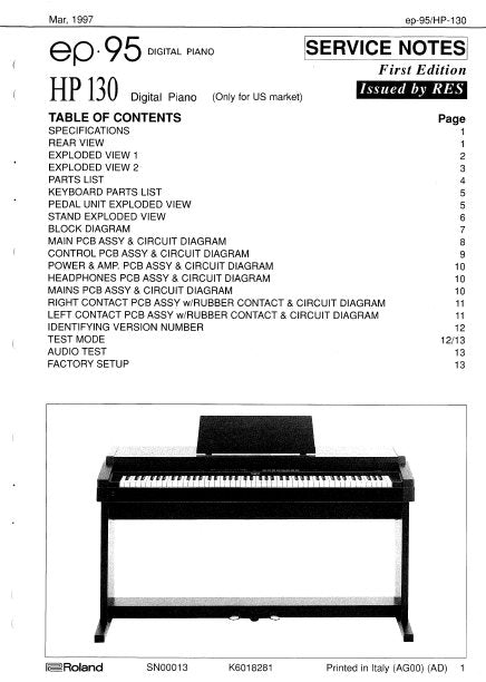 ROLAND EP-95 HP130 SERVICE NOTES BOOK IN ENGLISH DIGITAL PIANO