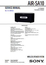 Load image into Gallery viewer, SONY AIR-SA10 SERVICE MANUAL BOOK IN ENGLISH WIRELESS SPEAKER SYSTEM
