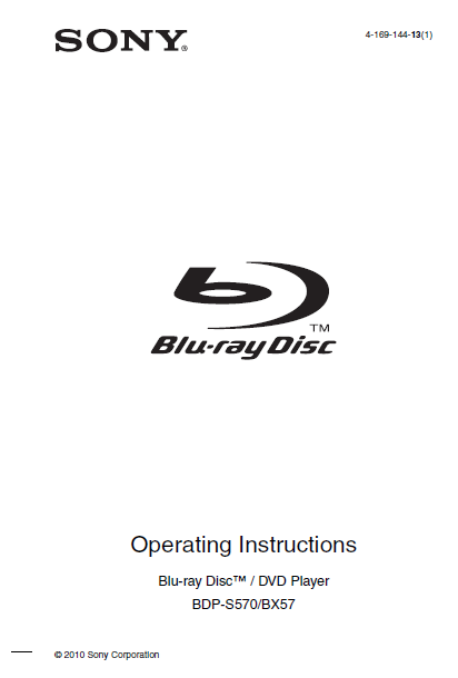 SONY BDP-BX57 BDP-S570 OPERATING INSTRUCTIONS BOOK IN ENGLISH BLU-RAY DISC DVD PLAYER