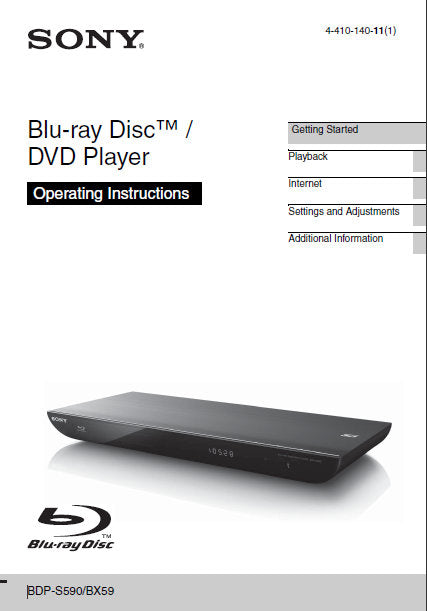 SONY BDP-BX59 BDP-S590 OPERATING INSTRUCTIONS BOOK IN ENGLISH BLU-RAY DISC DVD PLAYER