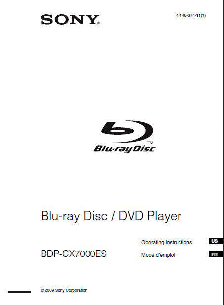 SONY BDP-CX7000ES OPERATING INSTRUCTIONS BOOK IN ENGLISH ET FRANCAIS BLU-RAY DISC DVD PLAYER