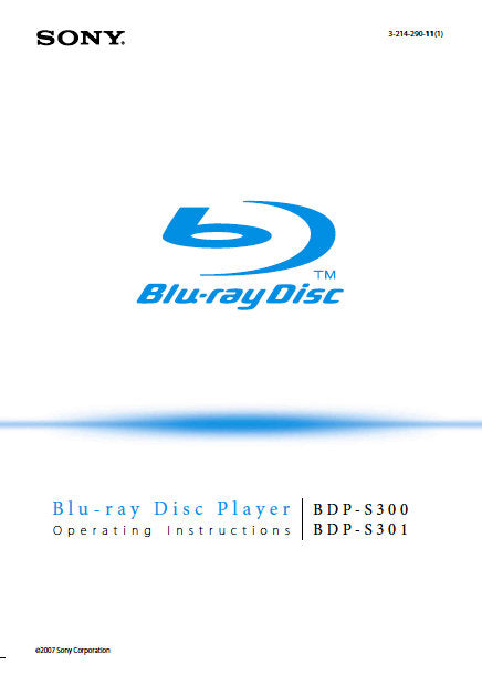 SONY BDP-S300 BDP-S301 OPERATING INSTRUCTIONS BOOK IN ENGLISH BLU-RAY DISC DVD PLAYER