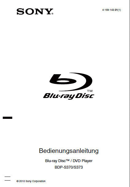 SONY BDP-S370 BDP-BX373 BEDIENUNGSANLEITUNG DEUTSCH BLU-RAY DISC DVD PLAYER