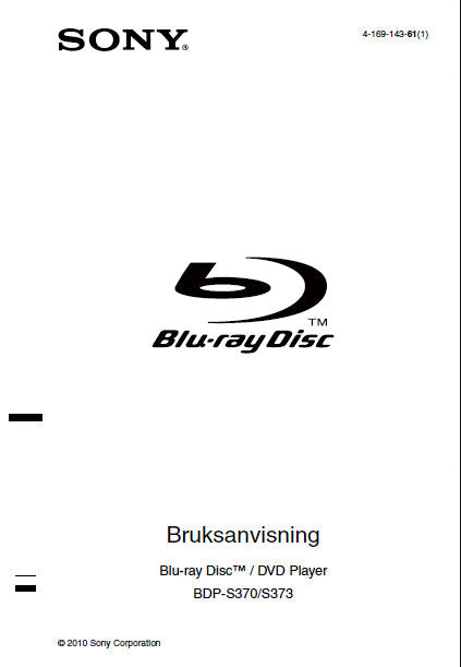 SONY BDP-S370 BRUKSANVISNING SWEDISH BLU-RAY DISC DVD PLAYER