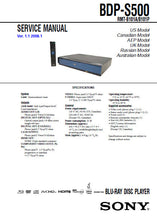 Load image into Gallery viewer, SONY BDP-S500 SERVICE MANUAL BOOK IN ENGLISH BLU-RAY DISC PLAYER
