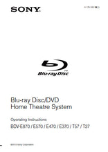 Load image into Gallery viewer, SONY BDV-E370 BDV-E470 BDV-E570 BDV-E870 BDV-T37 BDV-T57 OPERATING INSTRUCTIONS BLU-RAY DISC DVD HOME THEATRE SYSTEM
