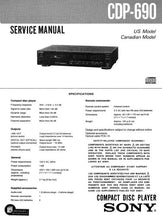 Load image into Gallery viewer, SONY CDP-690 SERVICE MANUAL BOOK IN ENGLISH CD PLAYER
