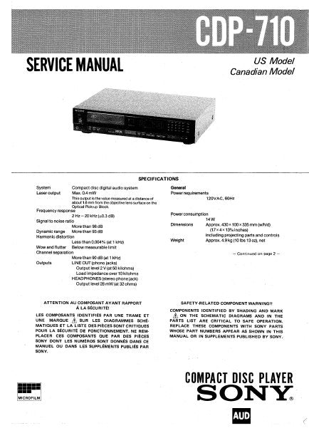 SONY CDP-710 SERVICE MANUAL BOOK IN ENGLISH CD PLAYER