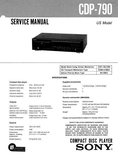 SONY CDP-790 SERVICE MANUAL BOOK IN ENGLISH CD PLAYER