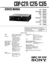 Load image into Gallery viewer, SONY CDP-C211 CDP-C215 CDP-C315 SERVICE MANUAL BOOK IN ENGLISH CD PLAYER
